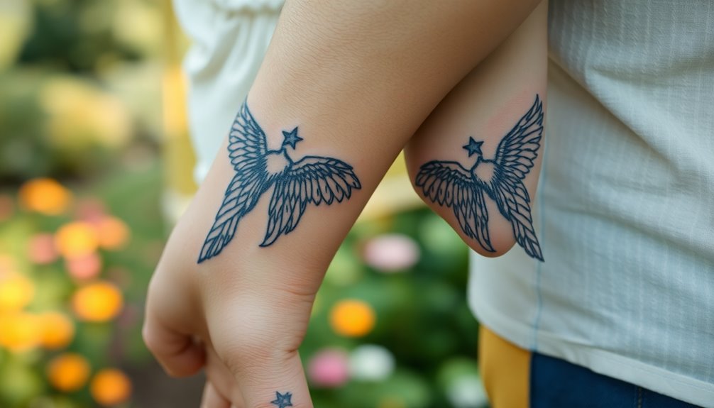 couples matching angel tattoos