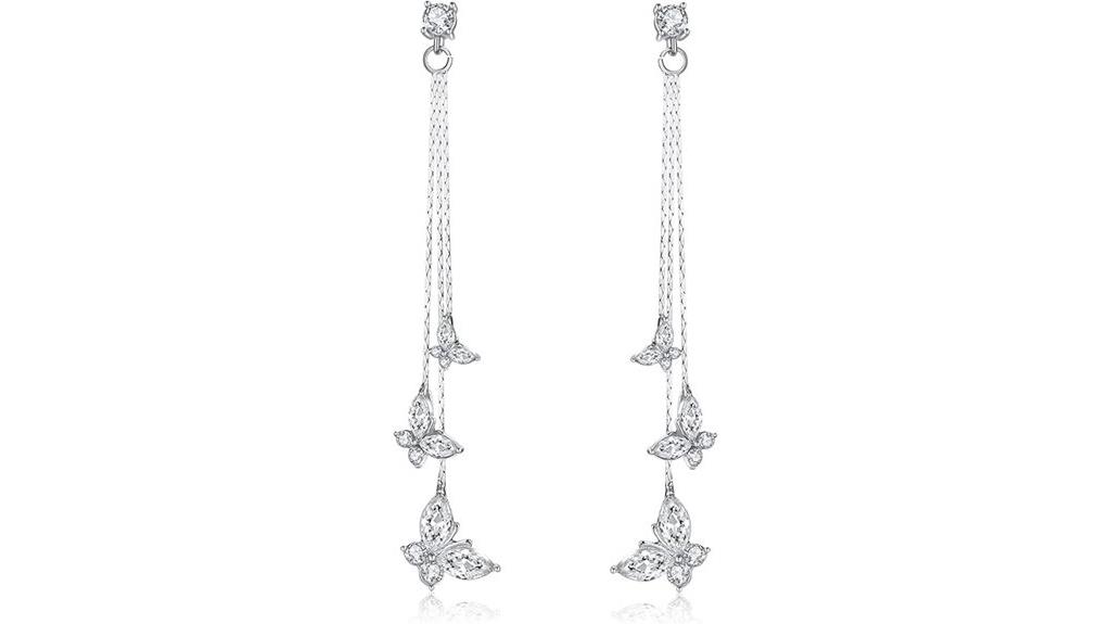 butterfly crystal silver earrings