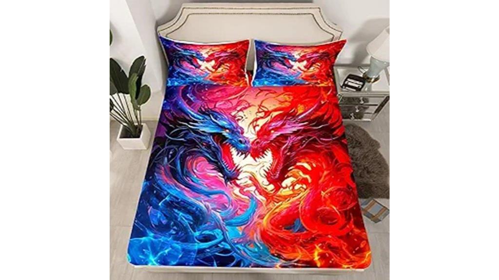 red blue dragon fitted sheet