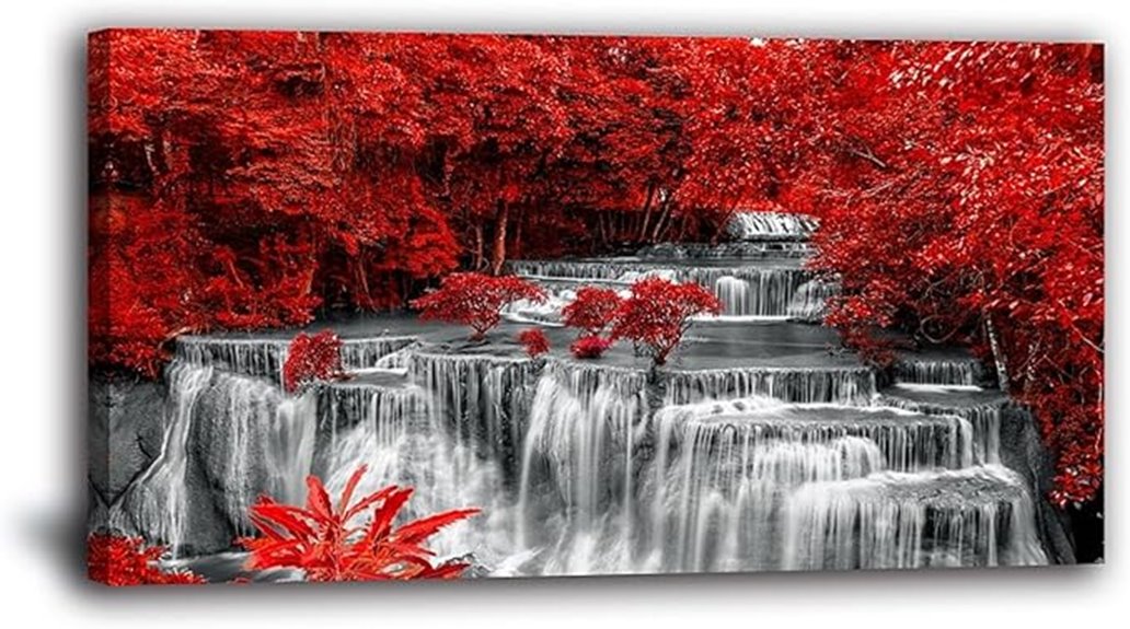 red tree waterfall art