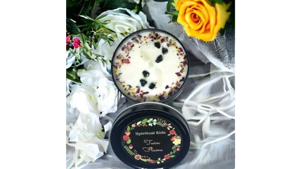 twin flame candle with crystals