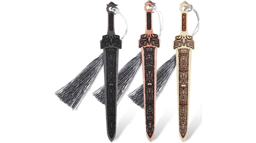 wooden sword shaped bookmarks 3 pack