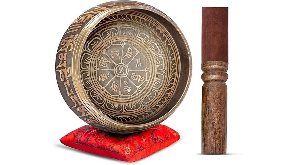 brown and red singing bowls