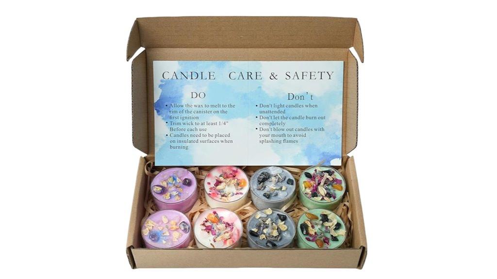 candles with crystals herbs