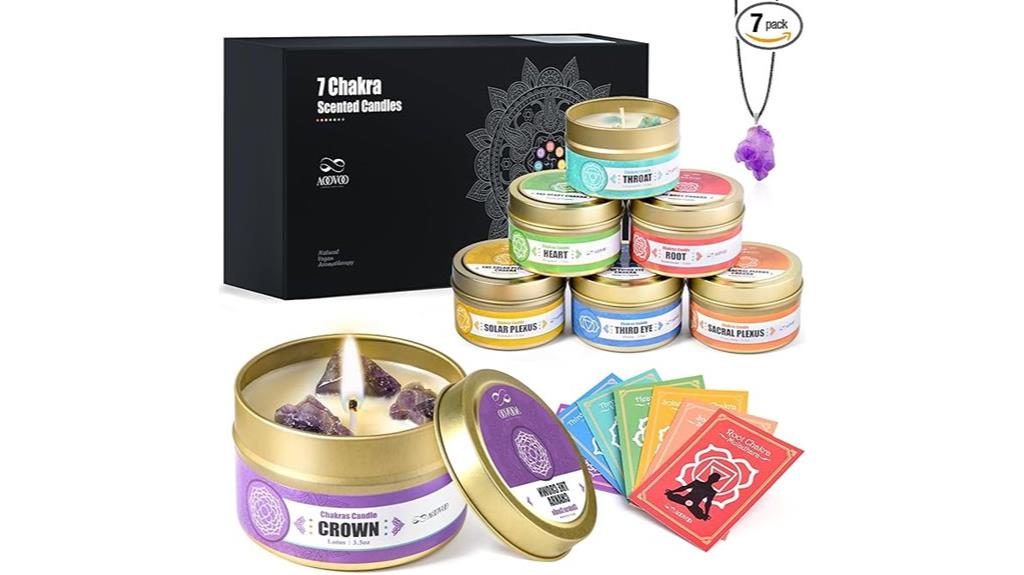 chakra candles with crystals