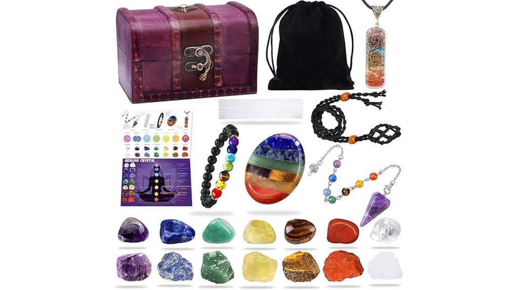 chakra crystals wooden box
