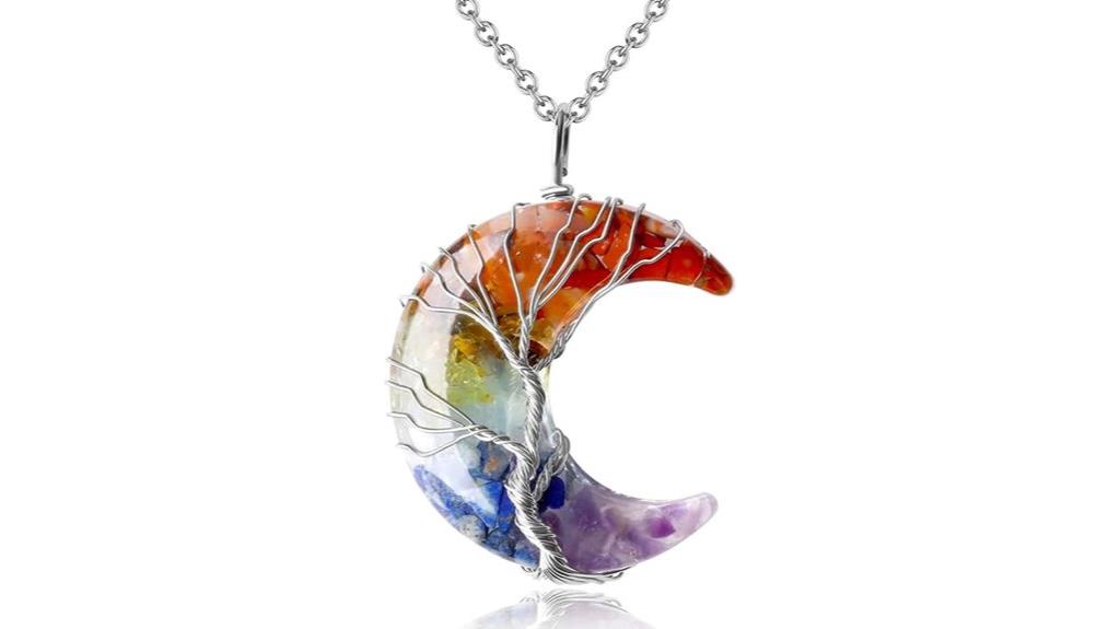 crystal tree moon necklace