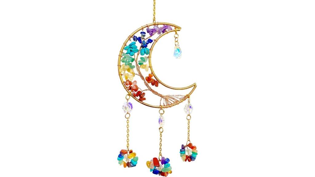 crystals adorn moon dreamcatchers