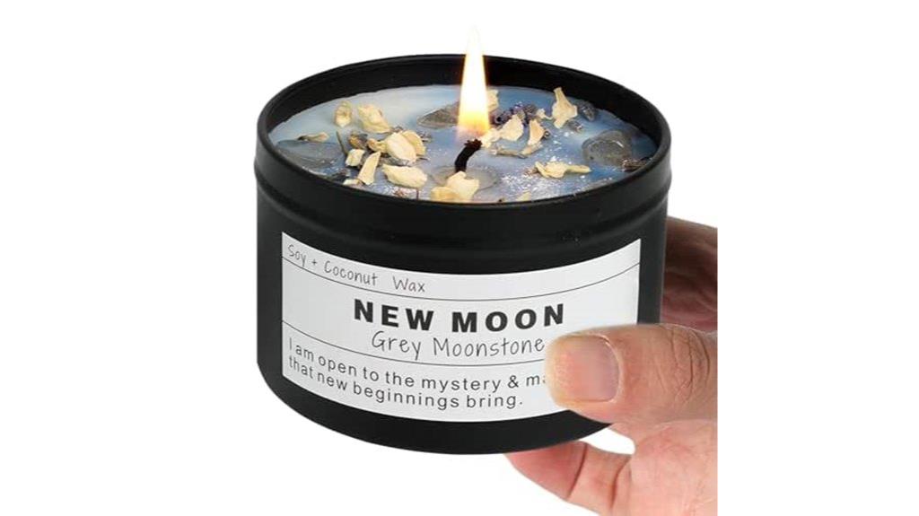 handmade gray moonstone candle