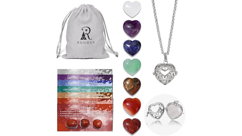 heart shaped chakra crystal necklace