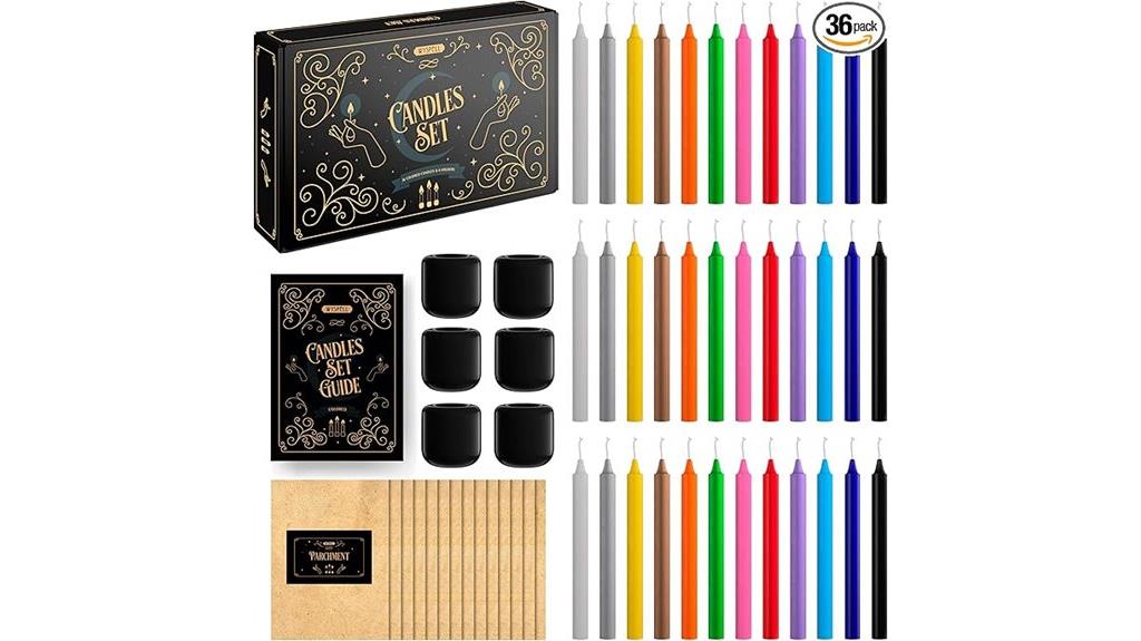 set of 36 colored taper candles