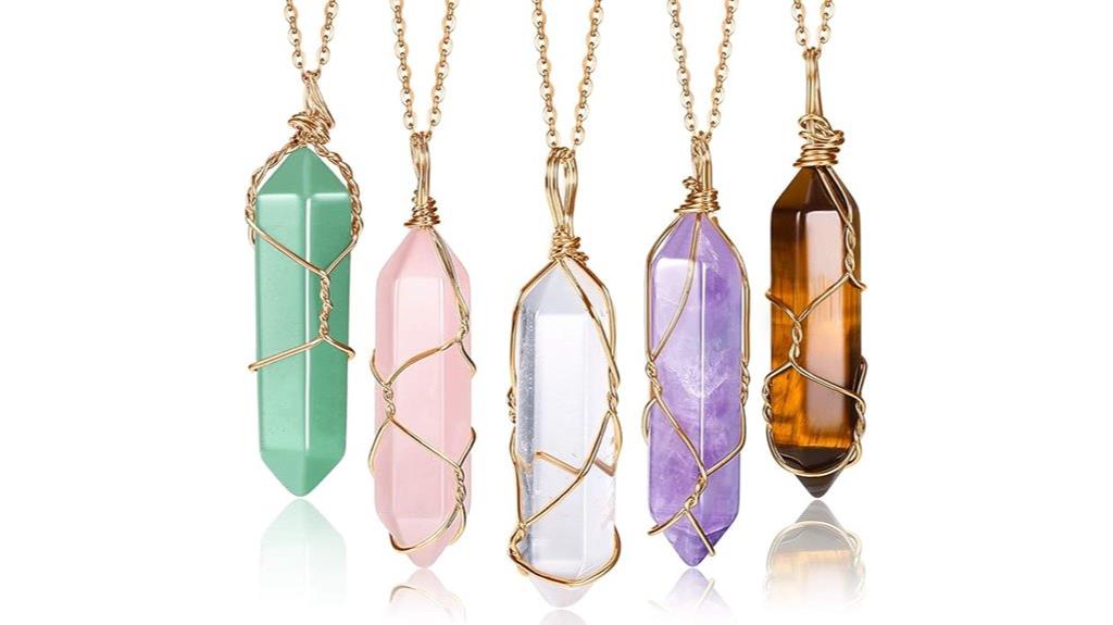 set of five adjustable crystal necklaces